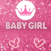 the word baby girl is on a pink background with hearts