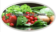 a picture of fruits and vegetables with the words sri ganesar enterprise on the bottom