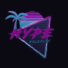 a neon logo with a palm tree and a triangle in the style of the 80s .