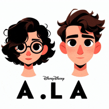 a cartoon drawing of a boy and a girl with the letters a.l.a.