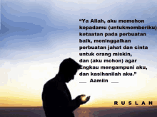 a silhouette of a man praying with a quote by ruslan