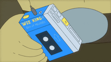 a cartoon drawing of a wiz king box of melodies cassette player