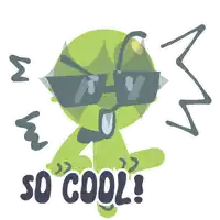 a cartoon drawing of a green alien wearing sunglasses and the words so cool