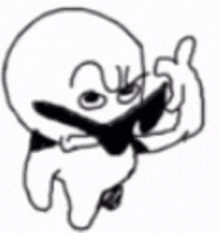 a black and white drawing of a cartoon character with a bow tie .