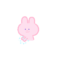 a pink bunny is washing its hands with soap and water