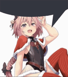 a girl with pink hair is wearing a santa outfit