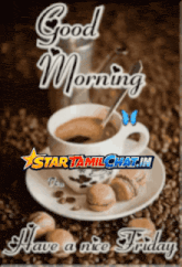 a picture of a cup of coffee with the words good morning have a nice friday