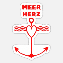 a sticker with an anchor and a heart that says meer herz