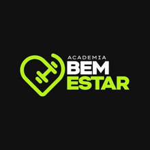 a logo for a gym called bem estar with a heart and a dumbbell .