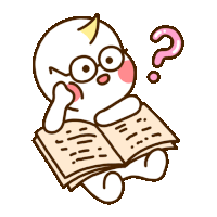 a cartoon character reading a book with a question mark