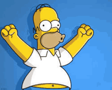 homer simpson is a cartoon character from the simpsons with his arms in the air .