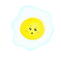 a cartoon drawing of a fried egg with a surprised face on it