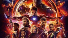 a poster for the movie avengers : infinity war with a group of avengers standing next to each other .