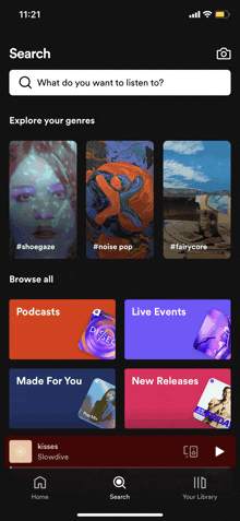 a screenshot of a spotify app with a search bar