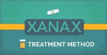 a xanax treatment method poster with a bottle and a pill on a blue background .