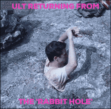 a picture of a man in the water with the words " the rabbit hole " on the bottom