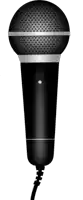 a black microphone with a cord attached to it is on a white background