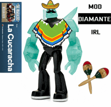 a cartoon character wearing a sombrero and a poncho next to a diamante logo