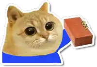 a sticker of a cat holding a brick