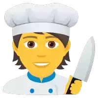 a chef with a yellow face is smiling and holding a knife