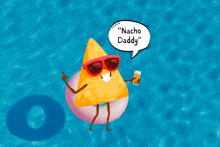 a nacho daddy floats in a pool with a drink