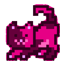 a pixel art illustration of a pink cat with a long tail .