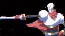 papyrus from undertale is holding a sword