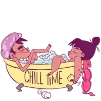 a cartoon of a man and a woman in a bathtub that says chill time on it