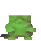 it looks like a pixel art of a green frog .