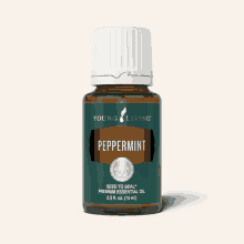 a bottle of young living peppermint essential oil on a white background