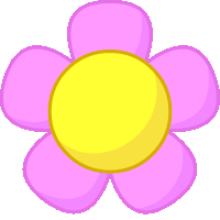 a pink flower with a yellow center and a yellow outline