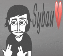 a cartoon of a man with a mustache and the name syban on the bottom