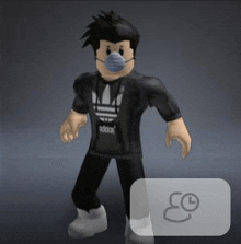 a roblox character is wearing a face mask and a black adidas shirt .