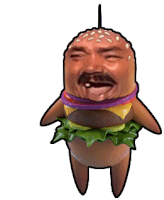 a cartoon of a hamburger with a man 's face on it .