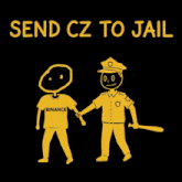 a cartoon of a police officer shaking hands with a man wearing a shirt that says binance