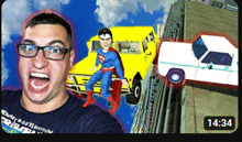 a man in a superman costume is sitting on a truck