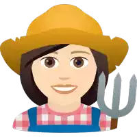 a woman wearing a straw hat and overalls holds a fork