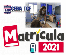 a woman wearing a mask is teaching a child in a classroom with the words matricula 2021