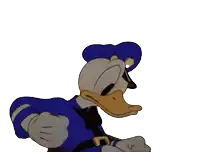 donald duck is wearing a police uniform with a star on the back