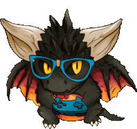 a cartoon drawing of a dragon wearing sunglasses and holding a video game controller