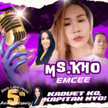 a poster for ms. kho emcee shows a woman holding a microphone