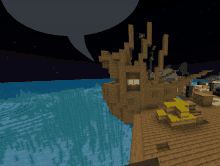 a screenshot of a minecraft game shows a boat in the water