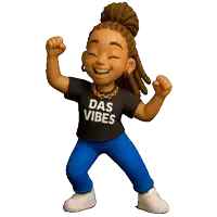 a cartoon girl wearing a das vibes t-shirt is running