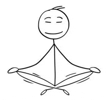 a stick figure is sitting in a lotus position with his eyes closed and a smile on his face .