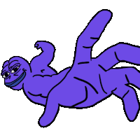 a cartoon drawing of a purple monkey laying on its back