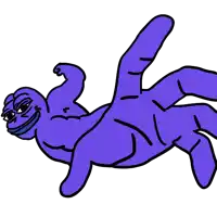 a cartoon drawing of a purple monkey laying on its back