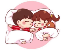 a boy and a girl are sleeping next to each other in bed .