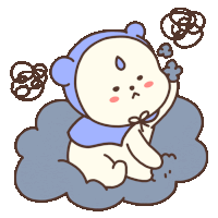 a cartoon bear is sitting on a cloud with smoke coming out of its nose