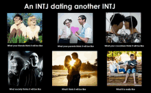 a poster that says " an intj dating another intj " at the top