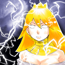 a drawing of a woman with yellow hair and a crown